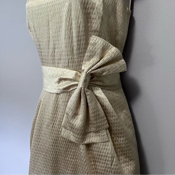 Eliza J Gold Shimmer Vintage Dress With Bow Size 6 - Picture 5 of 11